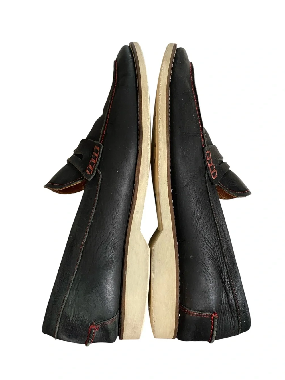 Men's Donald Pliner Dark Blue Leather Penny Loafers with Red Stitching Size 12